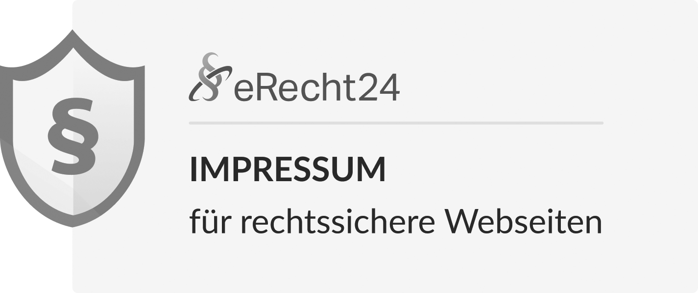 Agentur Impressum Siegel für rechtssichere Webseiten von eRecht24 – KREATIVSTUDIO München Schwarz weißes Impressum Siegel für rechtssichere Webseiten von eRecht24 vom des KREATIVSTUDIO München als Qualitätssymbol